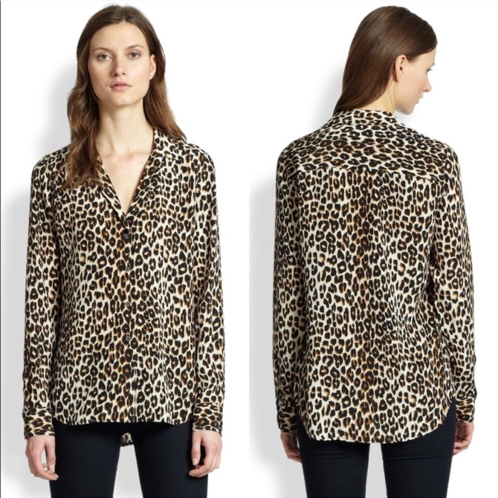 Equipment Femme Leopard Print Button Down Blouse XS